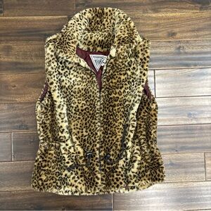 Vintage Marvin Richards Leopard Faux Fur Vest in Burgundy and Tan